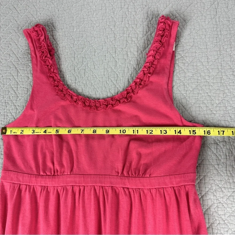 LOFT Pink Cotton Dress with Empire Waist and Scoop Floral Ruffle Neckline - Picture 7 of 10